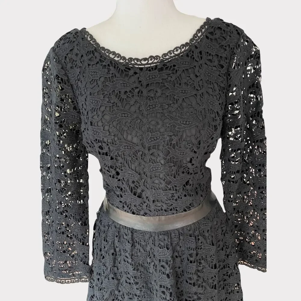 Joie Black Cotton Lace Fit & Flare Dress S - Picture 3 of 10